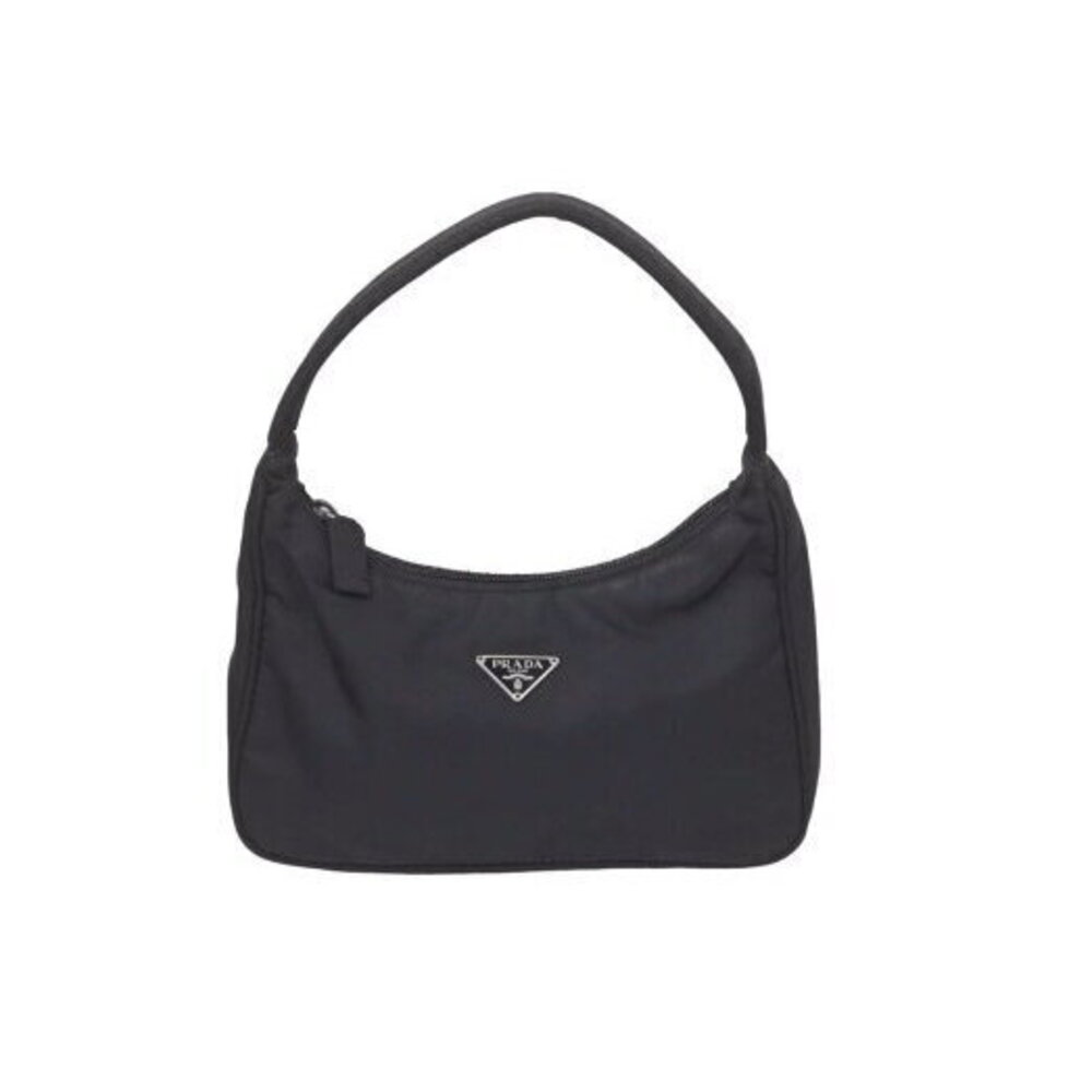 Prada Hobo Handbag Triangle Logo Plate Nylon Black